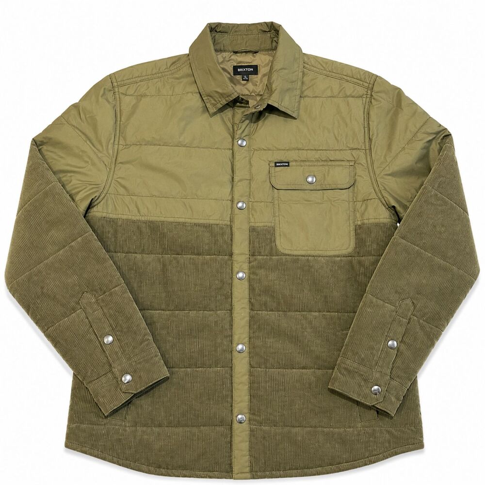 Brixton Cass Jacket Mens Large Olive Green Corduroy Quilted Snap Front Jacket